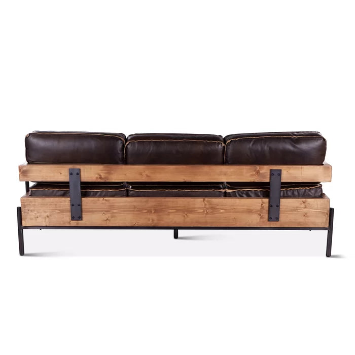 Metal & Genuine Leather Pillow Top Arm Sofa, Mocha Brown - Furnishiaa -  -